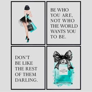 Coco Chanel fashion glam designer wall art home, decor~ blue & black prints